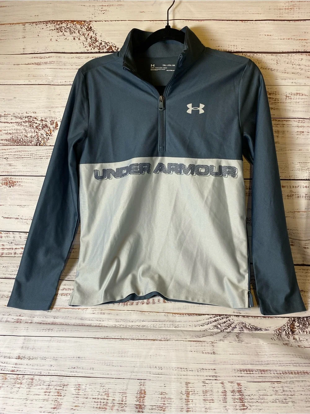 Under Armour Boys Two-Tone Gray and Dark Blue Quarter-Zip Hoodie Sz-YXL